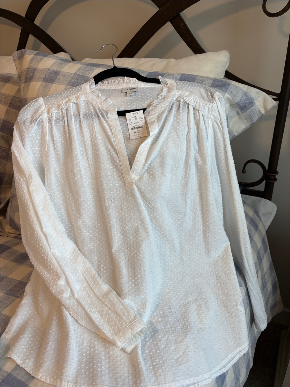 J. Crew White Swiss Dot Long Sleeve Peasant Blouse